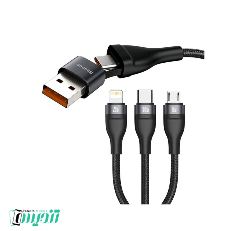 کابل تبدیل USB/USB-C به لایتنینگ/USB-C/micro-USB باسئوس مدل CA2T3-G1 طول 1.2 متر